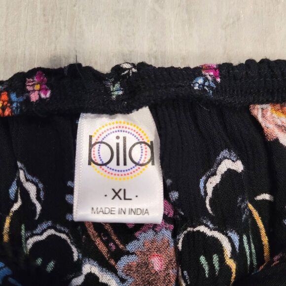 BILA Boho Ruffle Sleeve Peasant Top Size XL Black Floral Paisley Colorful Tassel - Picture 3 of 6